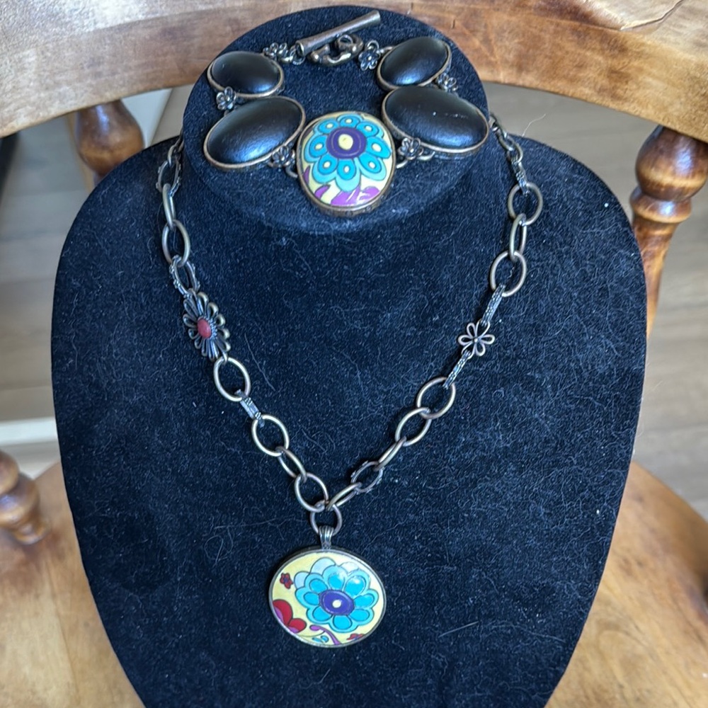 Lucky Brand Blue and Yellow Necklace with Abstract Pendant